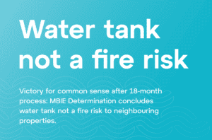 Water tank not a fire risk