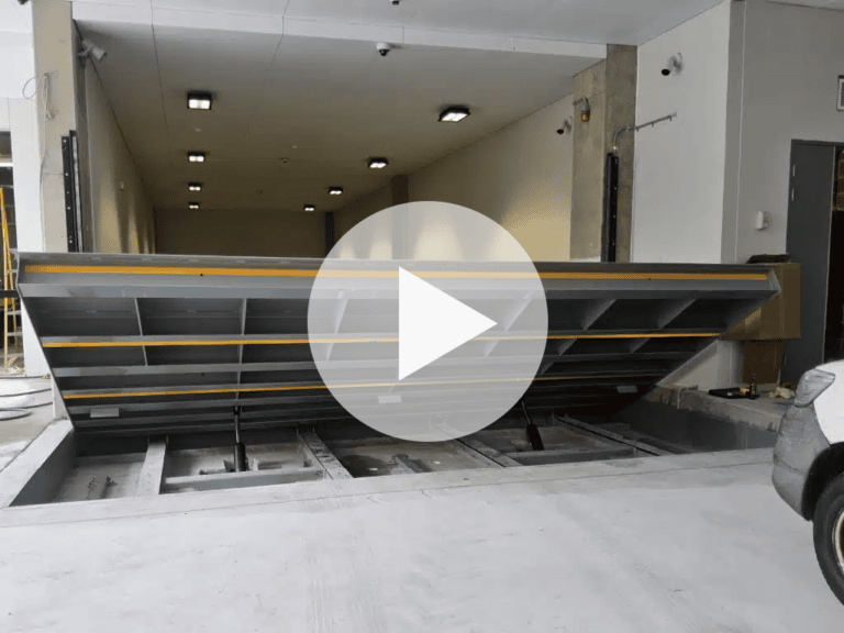 Flood barrier video of AI monitored titling barrier